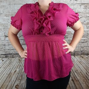 Torrid Pink & black polka dot blouse